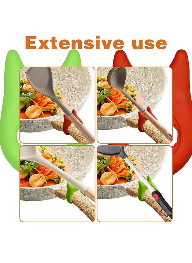 Urit 2 Pcs Silicone Pot Holders, Adjustable Kitchen Silicone Spoon Rest, Anti-Slip Spatula Pot Spoon Holder (Green, Red)  - Image 5