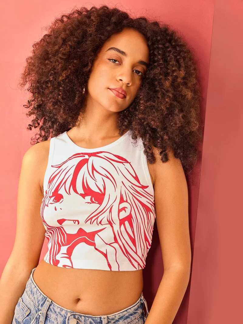 White Graphic Tank Top