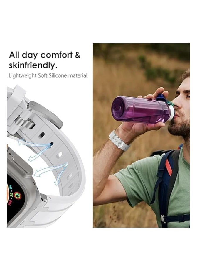 Generic - Compatible Apple Ultra Watch Band 49mm 45mm 44mm 42mm Liquid Silicone Design Strap with Stainless Steel Adapter for iWatch SE Series 9 8 7 6 5 4 3 2 and Ultra for Men and Women, white - Image 1