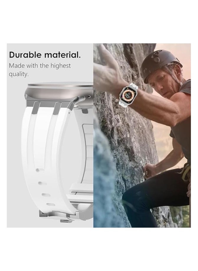 Generic - Compatible Apple Ultra Watch Band 49mm 45mm 44mm 42mm Liquid Silicone Design Strap with Stainless Steel Adapter for iWatch SE Series 9 8 7 6 5 4 3 2 and Ultra for Men and Women, white - Image 1