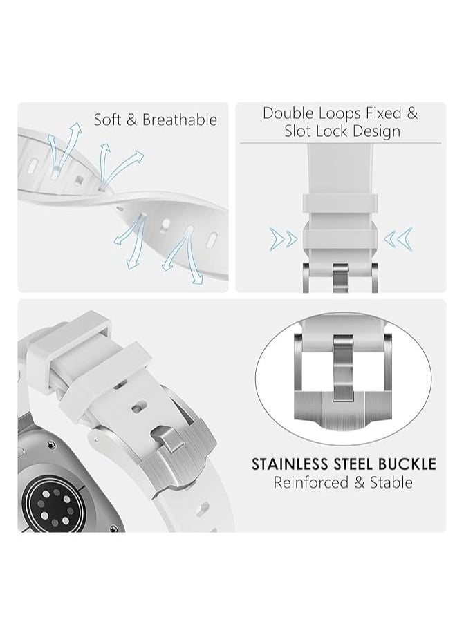 Generic - Compatible Apple Ultra Watch Band 49mm 45mm 44mm 42mm Liquid Silicone Design Strap with Stainless Steel Adapter for iWatch SE Series 9 8 7 6 5 4 3 2 and Ultra for Men and Women, white - Image 1