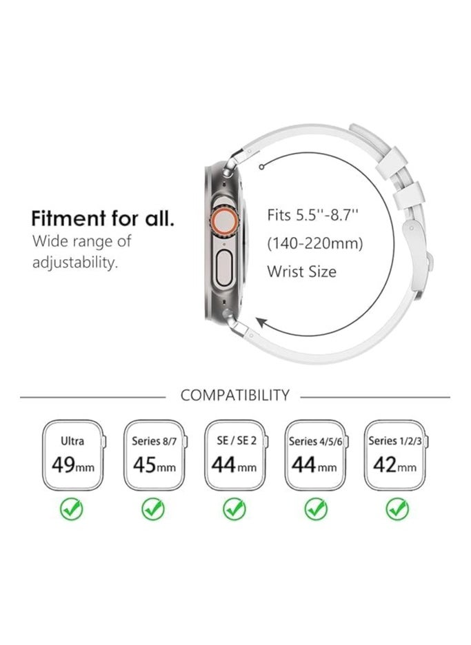 Generic - Compatible Apple Ultra Watch Band 49mm 45mm 44mm 42mm Liquid Silicone Design Strap with Stainless Steel Adapter for iWatch SE Series 9 8 7 6 5 4 3 2 and Ultra for Men and Women, white - Image 1