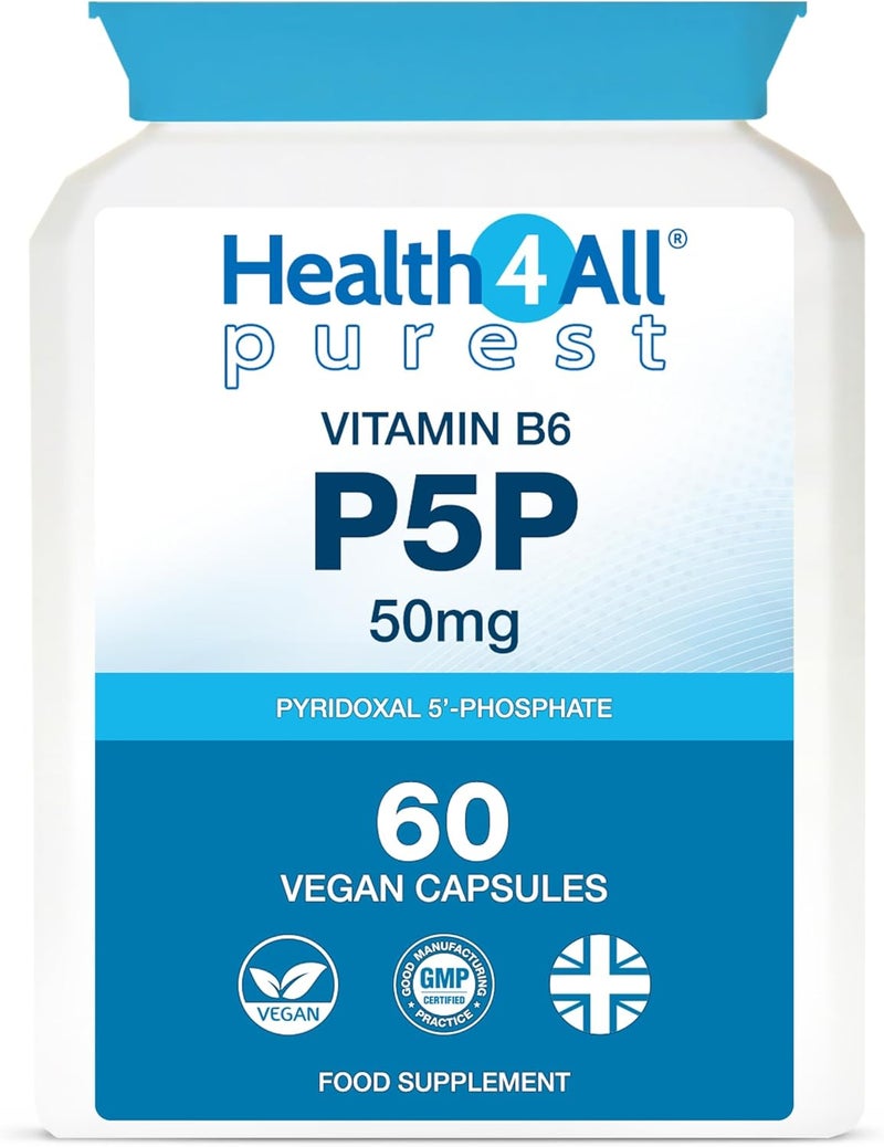Health4All P5P 50mg 60 Capsules 2 Month Supply Biologically Active Vitamin B6 P5P Pyridoxal 5Phosphate with Magnesium Citrate for Tiredness Fatigue Pure Vegan P5P Supplement Made in UK - Image 1