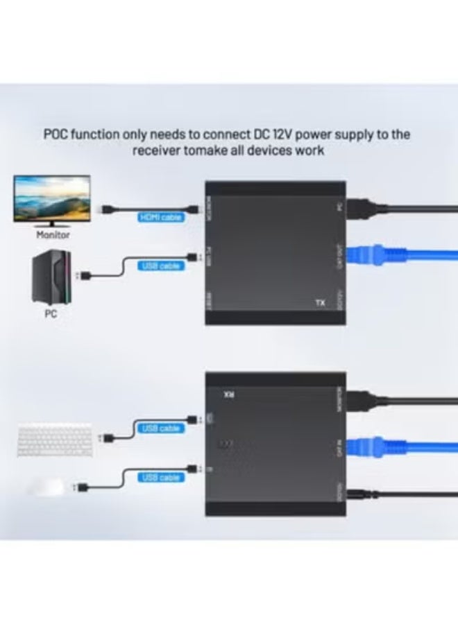 موزع HDMI وUSB KVM عبر كابل Cat6/7 – جودة 1080P@60Hz، نقل إشارة حتى 150 متر، دعم لوحة مفاتيح وفأرة، بدون تأخير، مزود طاقة واحد - Image 3