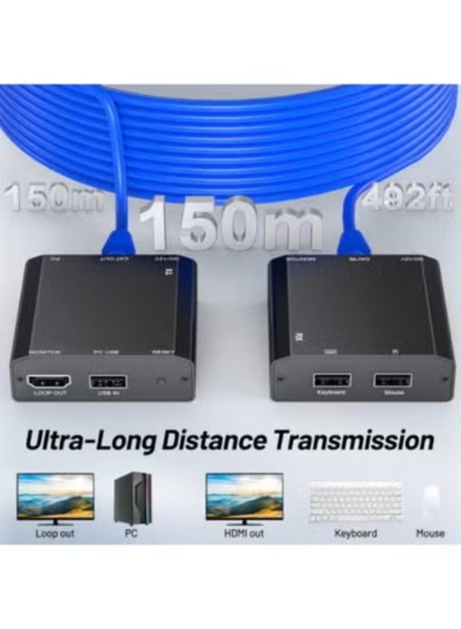 موزع HDMI وUSB KVM عبر كابل Cat6/7 – جودة 1080P@60Hz، نقل إشارة حتى 150 متر، دعم لوحة مفاتيح وفأرة، بدون تأخير، مزود طاقة واحد - Image 2