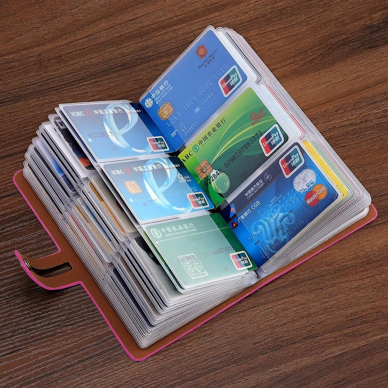 Romozi RFID Credit Card Holder, Leather Business Card Organizer with 96 Card Slots, Credit Card Case for Managing Your Different Cards and Important Documents to Prevent Loss or Damage (Rose Red) - Image 2
