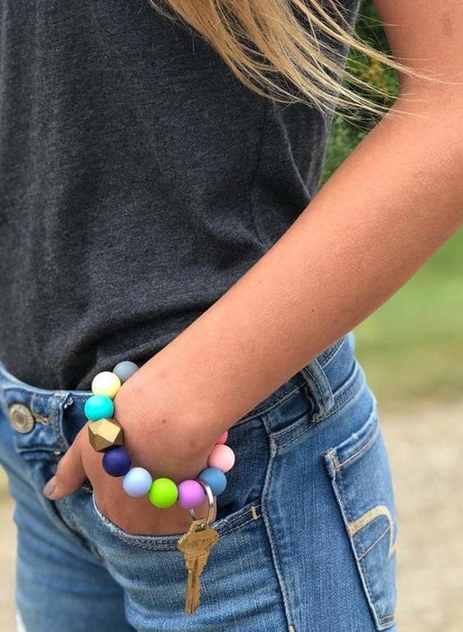 PHALIN 4PCS Silicone Key Ring Bracelet for Women Elastic Wristlet Keychain House Car Key Ring Holders, Orange+blue+purple+grey, L - Image 2