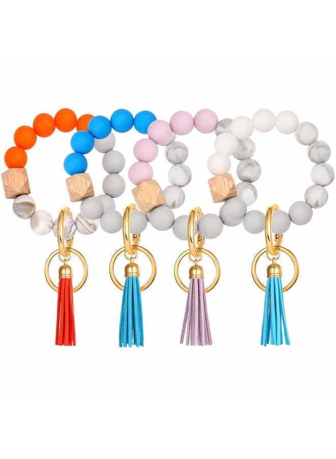 PHALIN 4PCS Silicone Key Ring Bracelet for Women Elastic Wristlet Keychain House Car Key Ring Holders, Orange+blue+purple+grey, L - Image 1