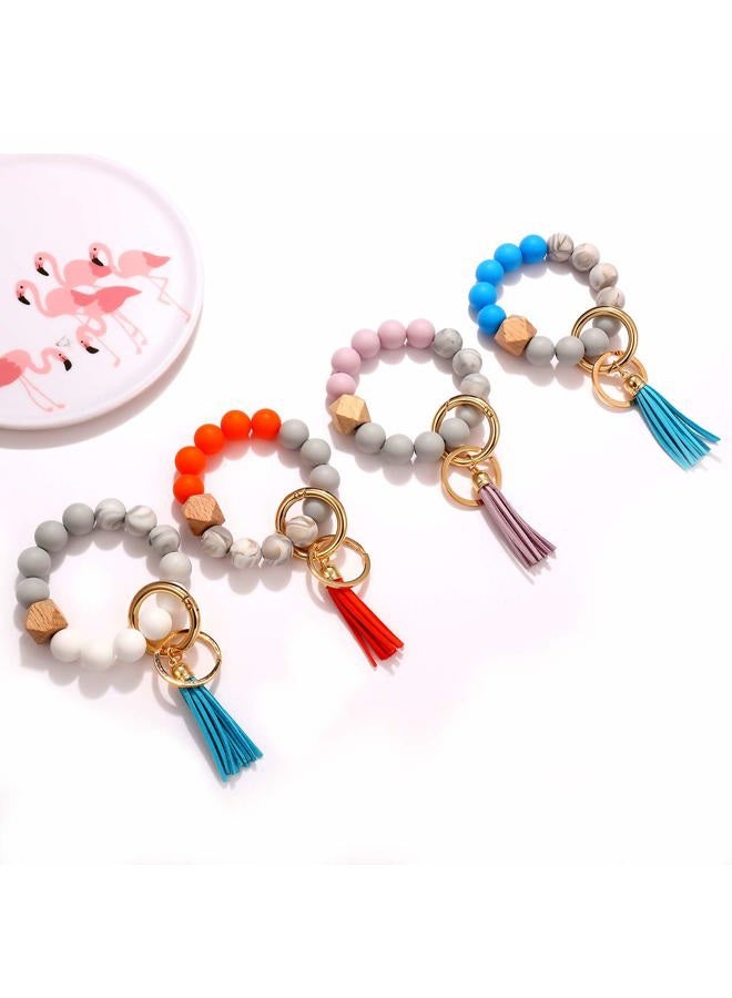 PHALIN 4PCS Silicone Key Ring Bracelet for Women Elastic Wristlet Keychain House Car Key Ring Holders, Orange+blue+purple+grey, L - Image 4