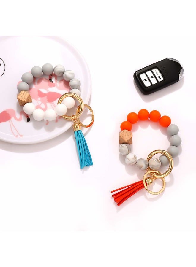 PHALIN 4PCS Silicone Key Ring Bracelet for Women Elastic Wristlet Keychain House Car Key Ring Holders, Orange+blue+purple+grey, L - Image 5