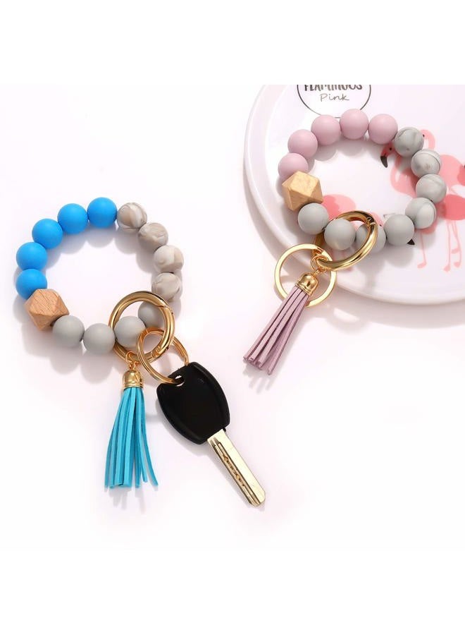 PHALIN 4PCS Silicone Key Ring Bracelet for Women Elastic Wristlet Keychain House Car Key Ring Holders, Orange+blue+purple+grey, L - Image 3