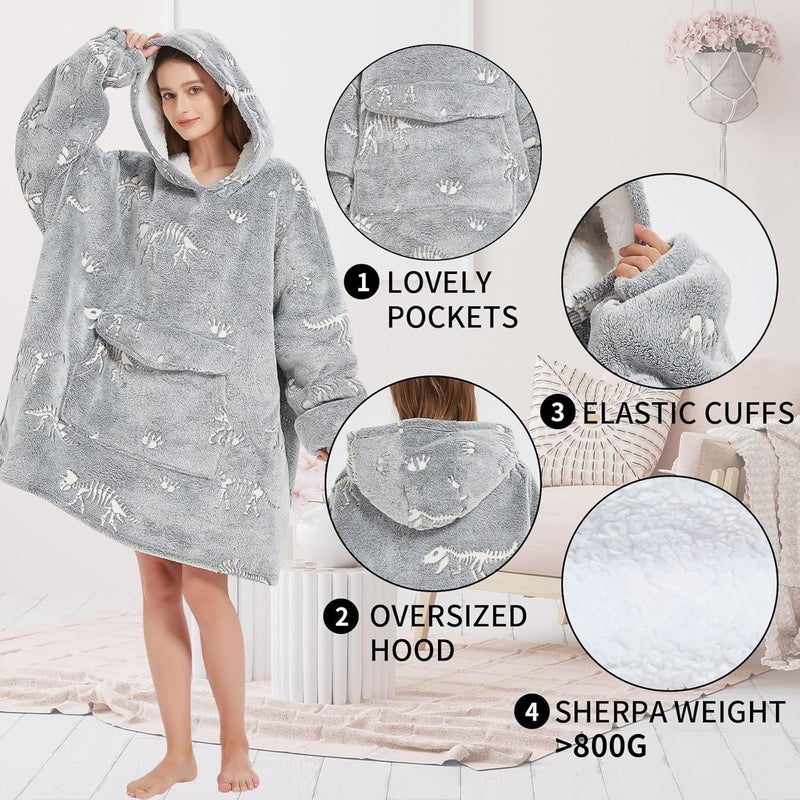 Fiosnow Glow in the Dark Dinosaur Fossil Blanket Hoodies for Women and Men Adult Oversize Wearable Blanket Hoodies for Soft and Warm - Image 5