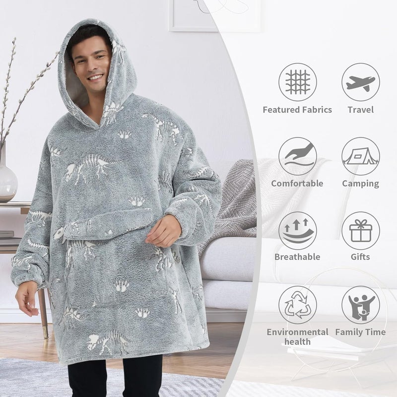 Fiosnow Glow in the Dark Dinosaur Fossil Blanket Hoodies for Women and Men Adult Oversize Wearable Blanket Hoodies for Soft and Warm - Image 4