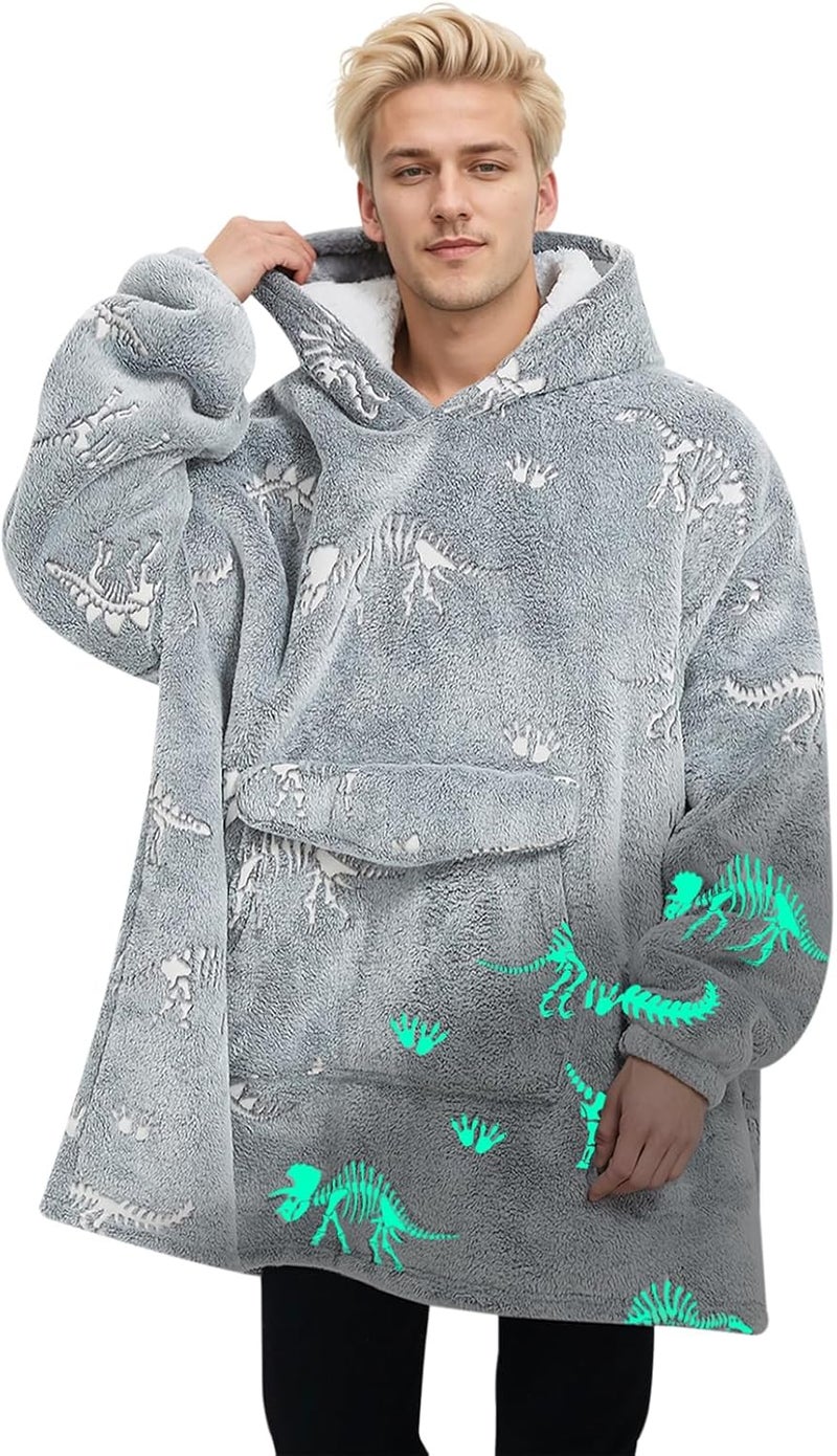 Fiosnow Glow in the Dark Dinosaur Fossil Blanket Hoodies for Women and Men Adult Oversize Wearable Blanket Hoodies for Soft and Warm - Image 1