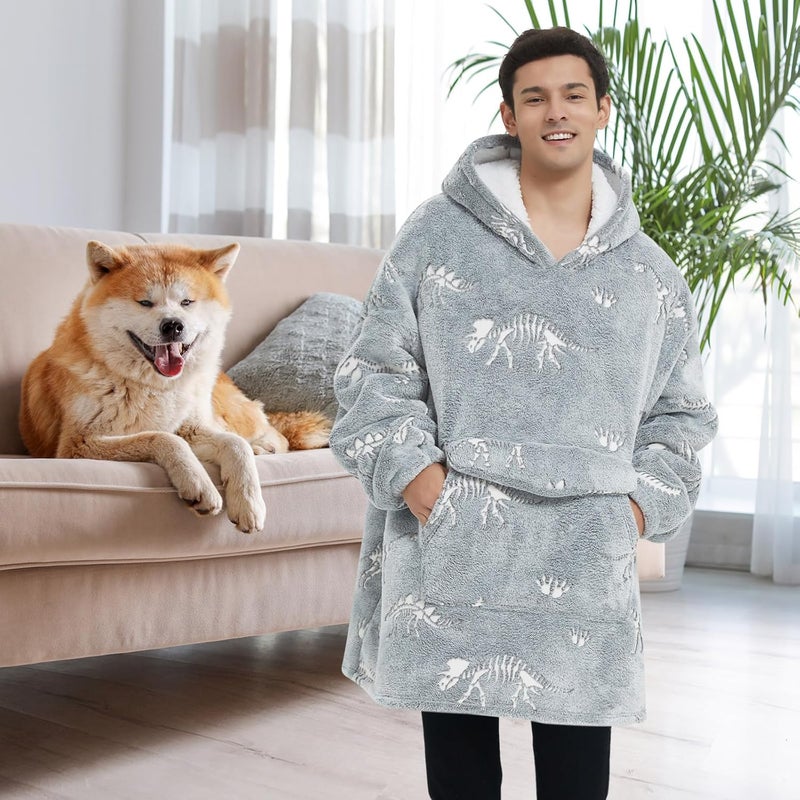 Fiosnow Glow in the Dark Dinosaur Fossil Blanket Hoodies for Women and Men Adult Oversize Wearable Blanket Hoodies for Soft and Warm - Image 3
