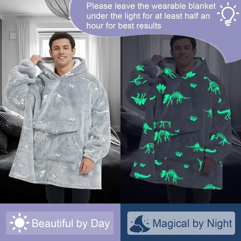 Fiosnow Glow in the Dark Dinosaur Fossil Blanket Hoodies for Women and Men Adult Oversize Wearable Blanket Hoodies for Soft and Warm - Image 2