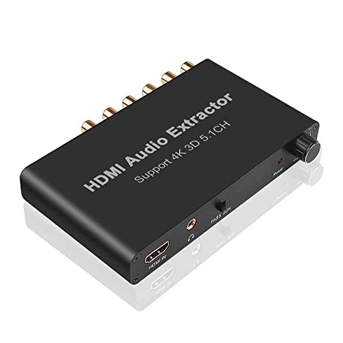 VOOCME HDMI Audio Extractor 5.1CH 4K 3D Coaxial to RCA AC3/DST to 5.1 Amplifier Analog Converter for PS4 DVD Player HDTV (Not Support ARC) - Black - Image 1