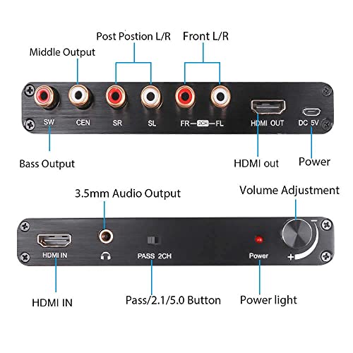 VOOCME HDMI Audio Extractor 5.1CH 4K 3D Coaxial to RCA AC3/DST to 5.1 Amplifier Analog Converter for PS4 DVD Player HDTV (Not Support ARC) - Black - Image 4