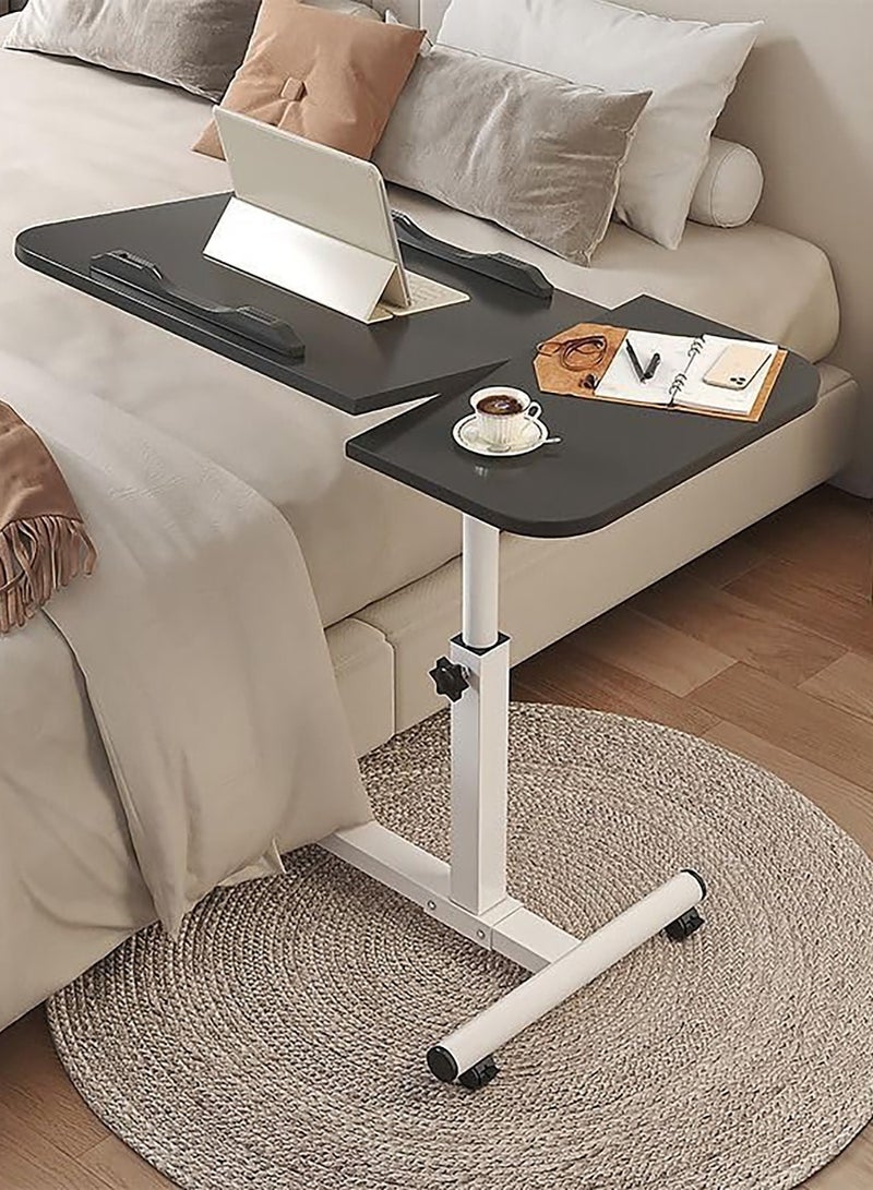TAPIT Movable Computer Desk with Wheels Height Adjustable Overbed Bedside Desk Mobile Standing Laptop Table with Tilting Top for Hospital Home Sofa Bed Side Table (Black) - Image 1