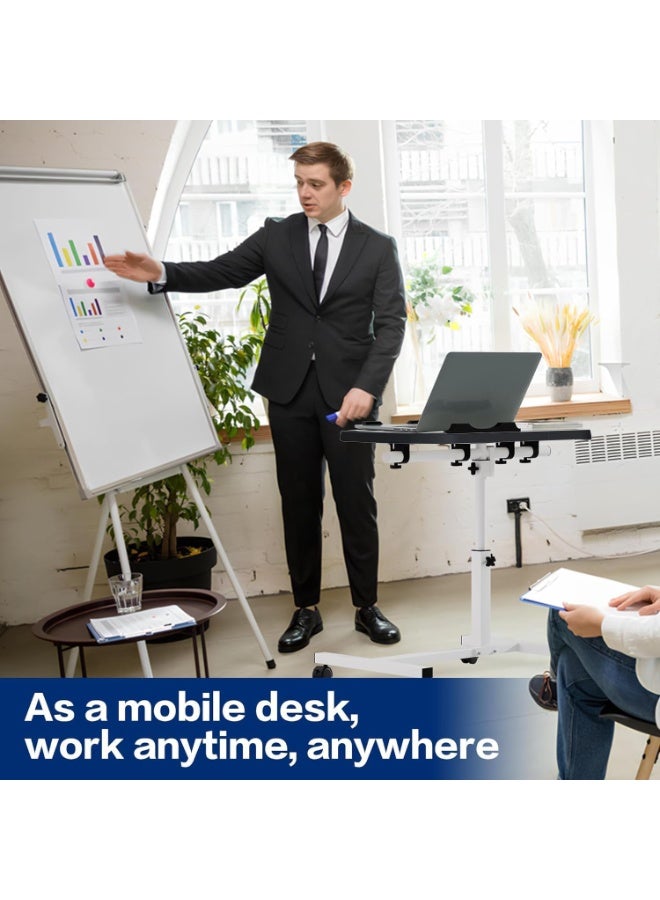 TAPIT Movable Computer Desk with Wheels Height Adjustable Overbed Bedside Desk Mobile Standing Laptop Table with Tilting Top for Hospital Home Sofa Bed Side Table (Black) - Image 5