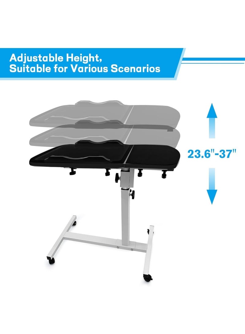 TAPIT Movable Computer Desk with Wheels Height Adjustable Overbed Bedside Desk Mobile Standing Laptop Table with Tilting Top for Hospital Home Sofa Bed Side Table (Black) - Image 2