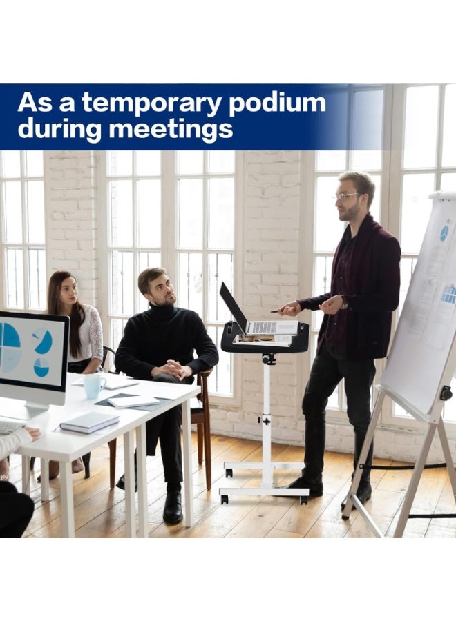 TAPIT Movable Computer Desk with Wheels Height Adjustable Overbed Bedside Desk Mobile Standing Laptop Table with Tilting Top for Hospital Home Sofa Bed Side Table (Black) - Image 4