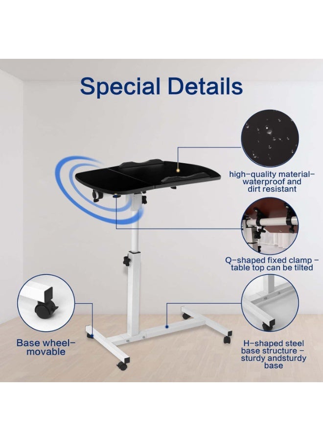 TAPIT Movable Computer Desk with Wheels Height Adjustable Overbed Bedside Desk Mobile Standing Laptop Table with Tilting Top for Hospital Home Sofa Bed Side Table (Black) - Image 3