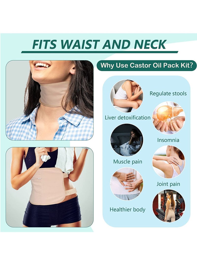 2 Pack Castor Oil Pack Wrap Reusable Organic Castor Oil Packs for Liver Detox Castor Oil Packs for Liver Detox with Adjustable Elastic Strap Flannel Cotton Machine Washable Anti Oil Leak - Image 4