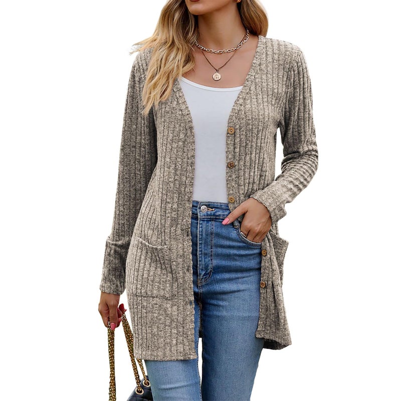 Witsmile Cardigan Sweaters for Women Cozy Lightweight Open Front Long Cardigan Shacket with Pockets(Khaki, Medium) - Image 1