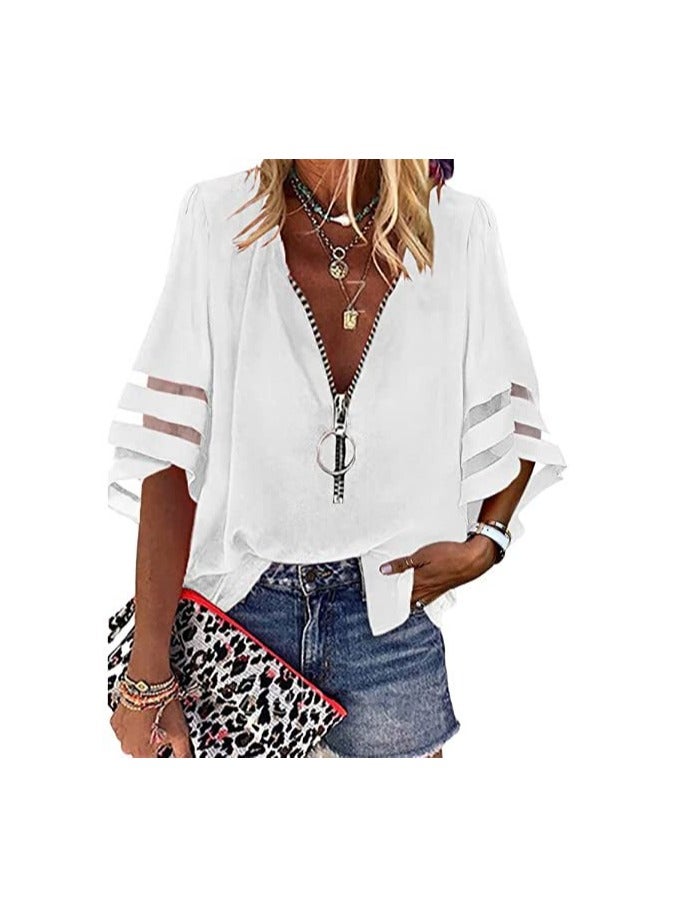 Shougu New V-neck Zipper Shirt Loose Casual Shirt For Women - Image 1