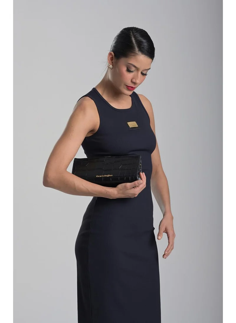 Carmen Steffens  Black Croco Leather Crossbody Bag for Women | Best Price UAE