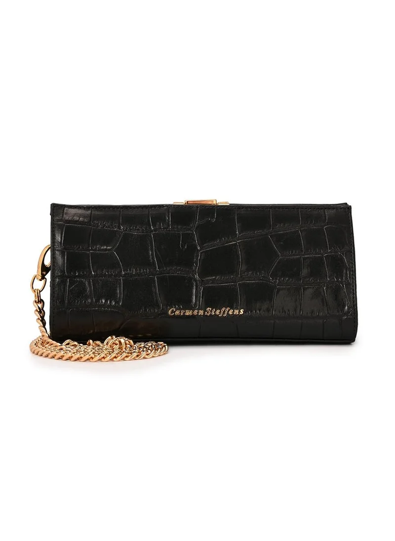 Carmen Steffens Black Croco Leather Crossbody Bag