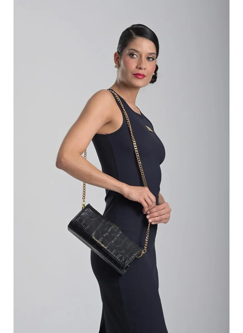 Carmen Steffens  Black Croco Leather Crossbody Bag for Women | Best Price UAE