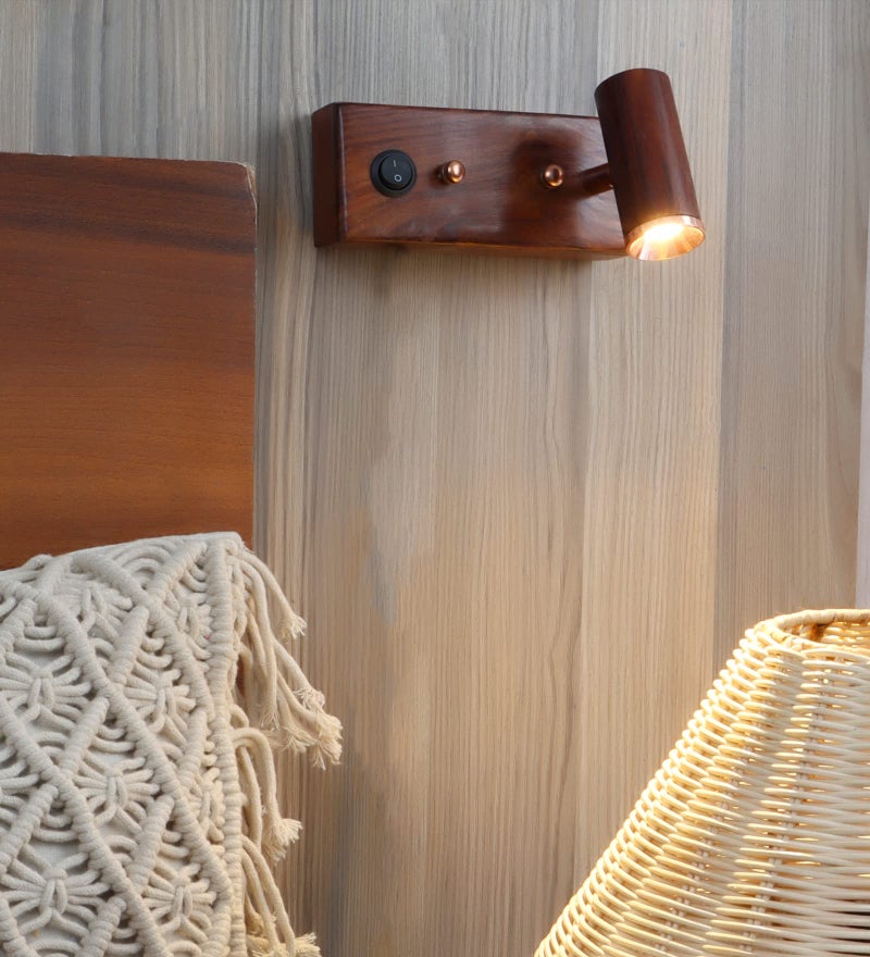 Green House Handmade Sheesham Wood Wall Mounted Adjustable Focus/Spotlight | Bedside Reading Lamp | Modern Fancy Design | 3W Warm White LED | Bedroom, Living Room, Mirror, Study Room, Study Table - Image 1