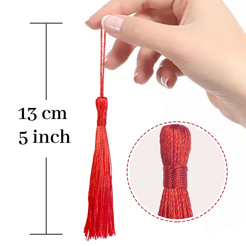 Creatrill 100 Pcs 13cm/5 Inch Silky Handmade Soft Craft Mini Tassels with Loops for Jewelry Making, DIY Projects, Bookmarks, 20 Colors, 5 Pcs of Each - Image 2