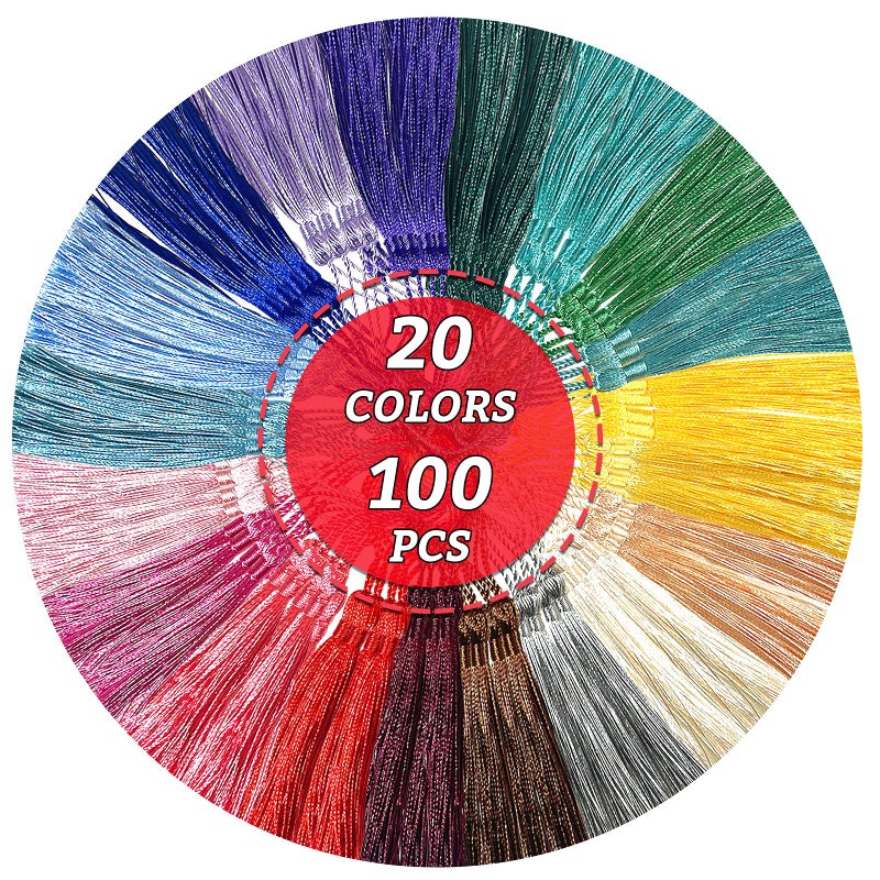 Creatrill 100 Pcs 13cm/5 Inch Silky Handmade Soft Craft Mini Tassels with Loops for Jewelry Making, DIY Projects, Bookmarks, 20 Colors, 5 Pcs of Each - Image 3