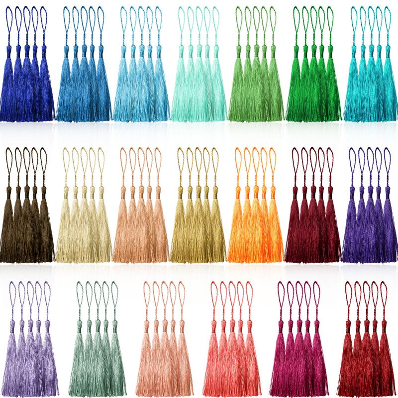 Creatrill 100 Pcs 13cm/5 Inch Silky Handmade Soft Craft Mini Tassels with Loops for Jewelry Making, DIY Projects, Bookmarks, 20 Colors, 5 Pcs of Each - Image 1