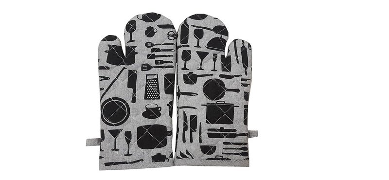 tidy 100 Cotton Oven Gloves Pack of 2 Pieces Mittens Grey Black Printed