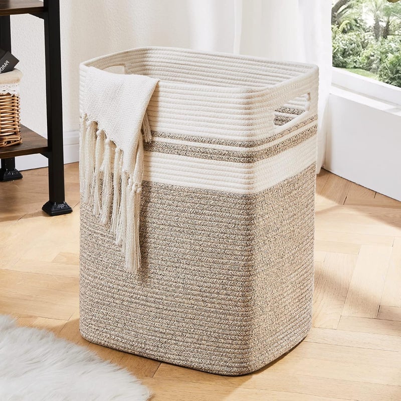 OIAHOMY Laundry Hamper-Laundry Basket,Tall Cotton Storage Basket with Handles,Decorative Blanket Basket for Living room,Collapsible Large Basket for Toys,Pillows,Clothes-16x13x22in-Yellow variegated - Image 1
