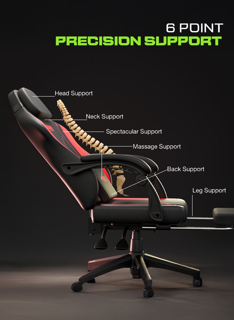 دراجو كرسي ألعاب مريح فاخر، كرسي ألعاب فيديو مع مسند ذراع ومسند للقدمين ومقعد قابل للتعديل، كرسي كمبيوتر من جلد البولي يوريثان، وسادة أسفل الظهر للرأس والتدليك، كرسي منزلي ومكتبي مع إمكانية الاستلقاء، أسود وأحمر - Image 4