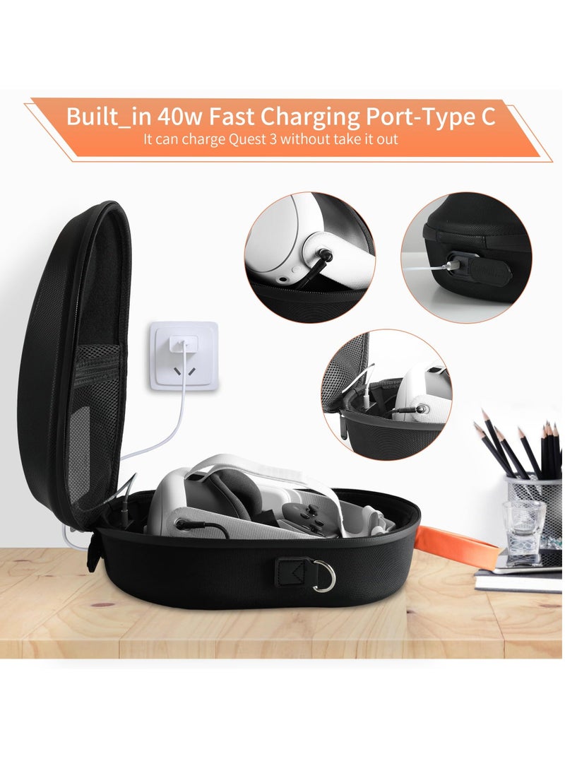 HiBloks Carrying Case with Magnetic Charging Port for Meta Quest 3 Accessories, Hard Travel Case for Oculus Quest 3 All-in-One VR Headset and Controllers, Quest 3 Backpack Portable Storage Bag - Image 3