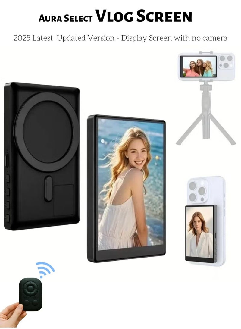 Phone Vlog Selfie Monitor Screen | Magnetic Selfie Screen |Mirror Selfie Monitor | Rear Camera Monitor Compatible iPhone & Android Phone| Wireless Connection/Bluetooth Remote for TikTok, Instagram, YouTube Low Latency - Image 1