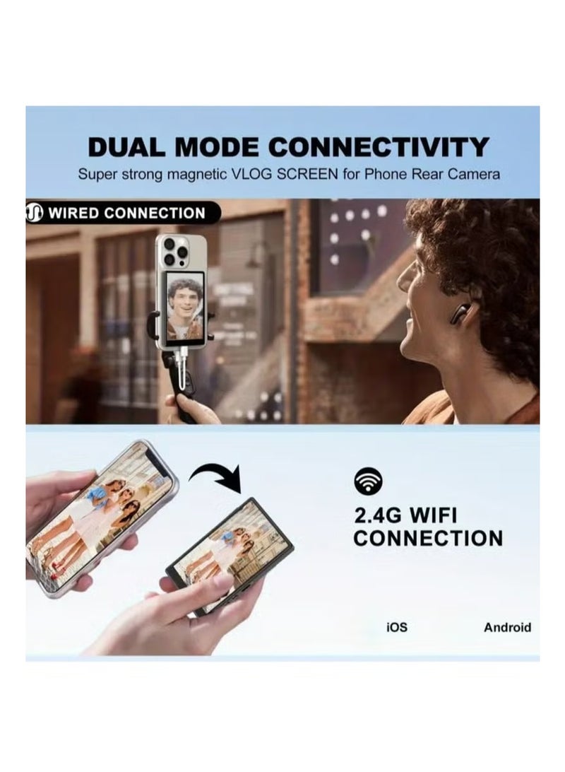 Phone Vlog Selfie Monitor Screen | Magnetic Selfie Screen |Mirror Selfie Monitor | Rear Camera Monitor Compatible iPhone & Android Phone| Wireless Connection/Bluetooth Remote for TikTok, Instagram, YouTube Low Latency - Image 2