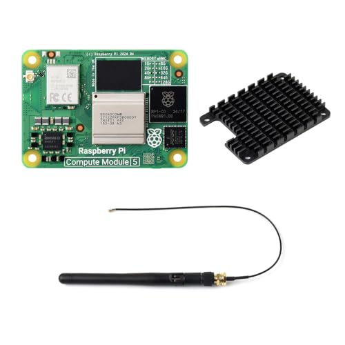 Waveshare CM5 Waveshare وحدة حساب Raspberry Pi 5، تأتي مع Raspberry Pi CM5104032 الرسمي (مع واي فاي، 4 جيجابايت RAM، 32 جيجابايت eMMC فلاش)، مجموعة هوائيات ومشتت حراري. (3 عناصر) - Image 1
