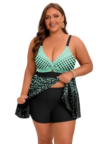 Arolina Plus Size Bathing Suits for Women 2026 Flowy Swim Dress with Boyshorts Modest Swimsuit Built in Bra Swimwear for Swimming Pool Green Polka Dots 4X - Image 5