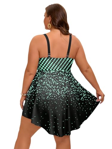 Arolina Plus Size Bathing Suits for Women 2026 Flowy Swim Dress with Boyshorts Modest Swimsuit Built in Bra Swimwear for Swimming Pool Green Polka Dots 4X - Image 2