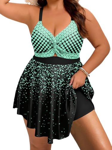 Arolina Plus Size Bathing Suits for Women 2026 Flowy Swim Dress with Boyshorts Modest Swimsuit Built in Bra Swimwear for Swimming Pool Green Polka Dots 4X - Image 1