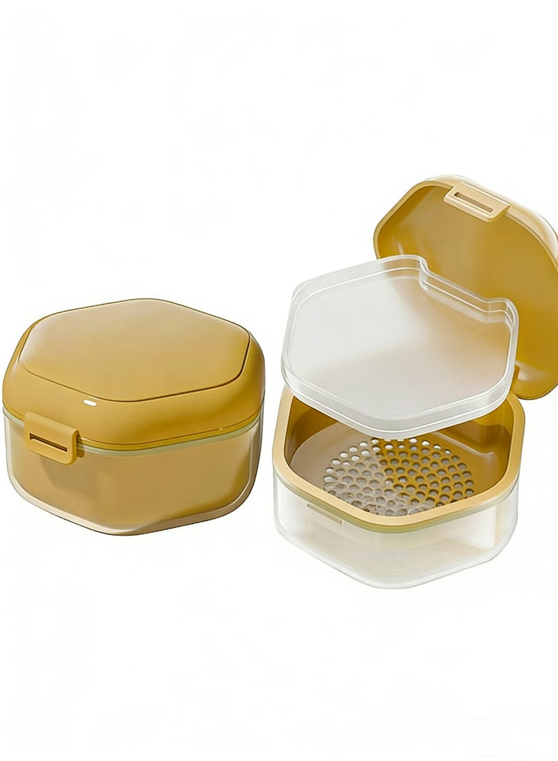 BF HOME Denture Bath Box Cup with Strainer Basket Denture Holder Storage Soak Container for Travel Cleaning Retainer Cleaner Case Mouth Guard Case - Image 1