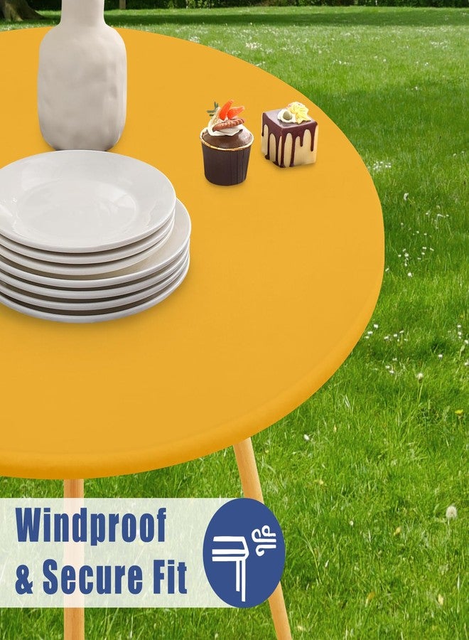 Moosfor Round Spandex Tablecloth, Elastic Fitted Waterproof Tablecloths for 36"-44" Tables, Stretch Washable Picnic Table Cover for Camping, Dining, Indoor and Outdoor, Mustard Yellow - Image 3