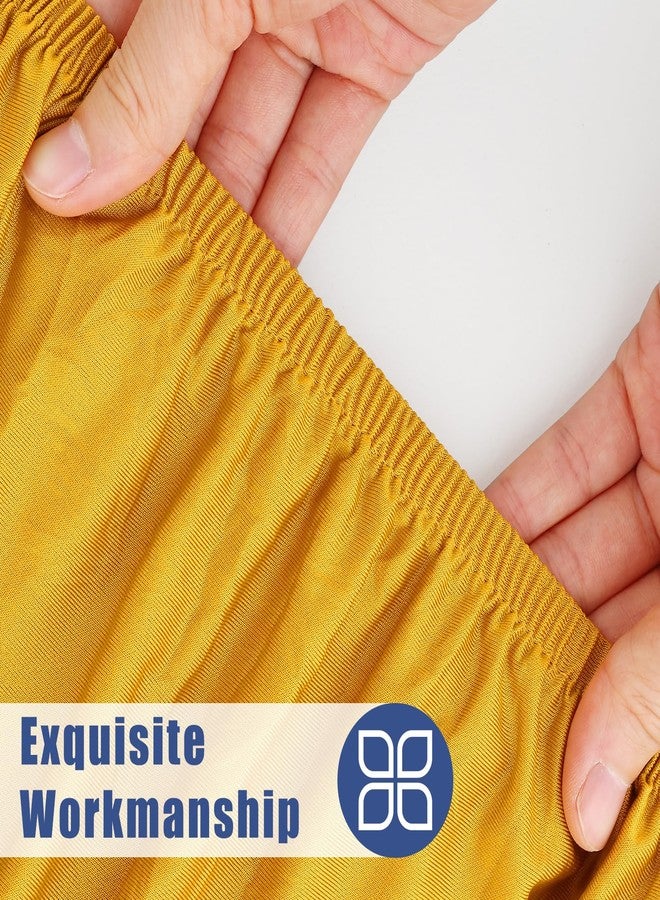 Moosfor Round Spandex Tablecloth, Elastic Fitted Waterproof Tablecloths for 36"-44" Tables, Stretch Washable Picnic Table Cover for Camping, Dining, Indoor and Outdoor, Mustard Yellow - Image 4